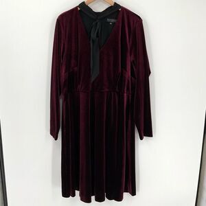 Eloquii Studio Velvet Fit & Flare Dress‎ Long Sleeve Knee Length Maroon Women 24